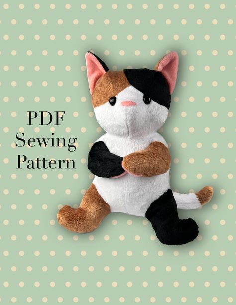 sewing toys patterns Stuffed Cats To Sew, Stuffed Cat Sewing Pattern, Diy Cat Plush, Cat Plushie Pattern, Stuffed Cat Pattern, Cat Doll Pattern, Sock Kitten, Cat Plush Pattern, Plushies Diy