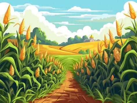 A road in a corn field with corn and a farm in the background. Corn Field, Farm Paintings, Farm Scene, Healthy Food Options, Healthy Crockpot, Healthy Crockpot Recipes, Healthy Dinner Recipes Easy, Delicious Healthy Recipes, Artsy Fartsy