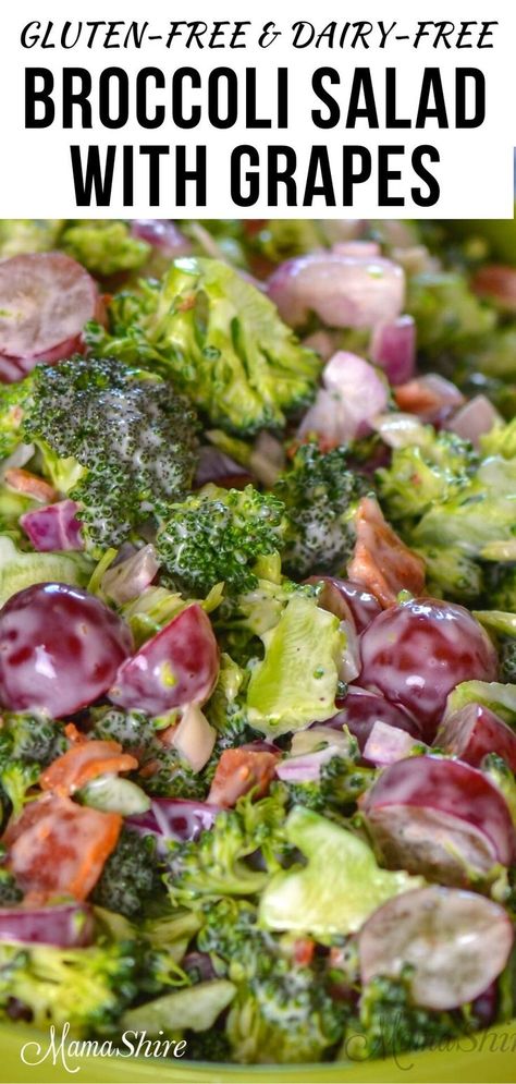 Broccoli Waldorf Salad, Broccoli Salad Grapes, Broccoli Salad No Mayo Dressing, Broccoli Salad With Red Wine Vinegar, Broccoli Grape Salad Recipes, Gluten Free Dairy Free Side Dishes Easy, Winter Broccoli Salad, Brocolli Grape Salad, Recipes Using Grapes