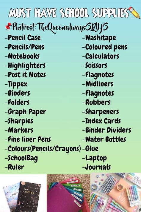 School Shopping List Highschool, Must Have School Supplies, School Organization Highschool, Schul Survival Kits, High School Supplies, Middle School Supplies, Escuela Diy, Back To School List, Middle School Survival