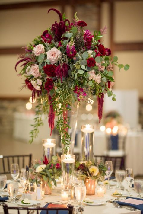 Burgundy Floral Centerpieces, Tall Centerpiece Wedding, Kirby Wedding, Floral Wedding Centerpieces, Wedding Centerpieces Rustic, Burgundy Wedding Centerpieces, Seasonal Color Palette, Centerpieces Rustic, Blush Weddings