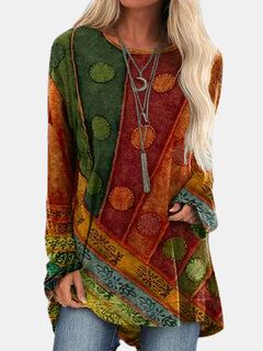 Larger Size Fashion, Boho Pullover, Vintage T Shirts, Ethnic Print, Retro Print, Moda Vintage, Loose Sweater, Pullover Shirt, Retro Prints