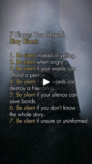 24K views · 6.2K reactions | Read & save it ↓  Comment "you're right" if you agree with any of these↓🤞  1. Be silent instead of yelling. 2. Be silent when angry. 3. Be silent if your words can offend a person. 4. Be silent if your words can destroy a friendship. 5. Be silent if your silence can save bonds. 6. Be silent if you don't know the whole story. 7. Be silent if unsure or uninformed.  - Following this account is your chance to grow. If you're not, you could be missing out. If you are, well done, you're learning every day! 📝  #lifechanging #reels #explore #explorepage #motivation #success #successtips #selfimprovement #health | Swipe Mindset | zayn.saifi2 · Original audio How To Remain Silent, How To Stay Silent, When To Stay Silent, Learn To Be Silent, When She’s Silent Quotes, Your Silence, How To Become Smarter, Be Silent, Motivation Success