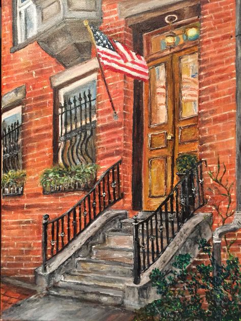 Oil on canvas. 12" x 16" Boston Home Part of the Boston series. Boston Painting Ideas, Boston Painting, Apartment Prints, House Remodeling, Around The World In 80 Days, Travel Drawing, Dorm Walls, Usa Art, Pool House