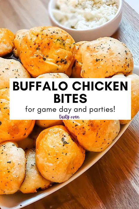 buffalo chicken pizza balls on a white plate Buffalo Chicken Dip Appetizers, Buffalo Chicken Dip Balls, Buffalo Chicken Wing Bites, Buffalo Chicken Dippers, Buffalo Chicken Dip Roll Ups, Buffalo Chicken Dip Ideas, Chicken Football Recipes, Buffalo Chicken Dip Crossiant, Buffalo Chicken Dip Puff Pastry