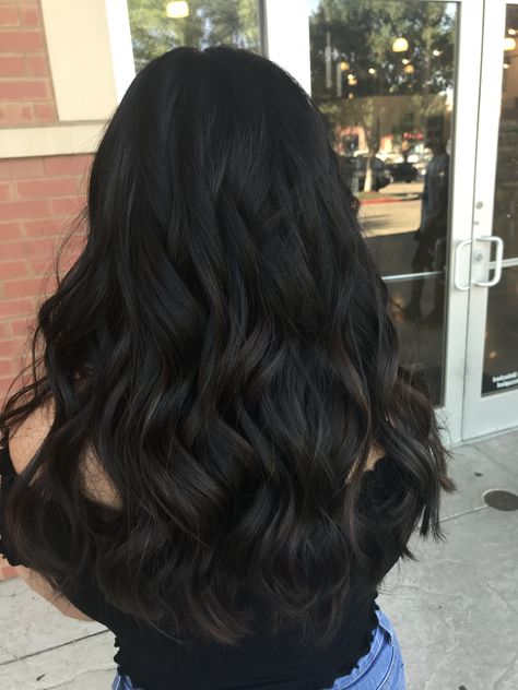 Single process going darker Black Hair With Definition, Darkest Brown Hair Color Dark, Dark Brown Hair Single Process, Level 3 Hair Color Dark Brown, Dark Brown Almost Black Hair Color, Dark Deminsional Hair, Warm Tone Black Hair, Black Hair Dimension, Black Hair With Lowlights Balayage