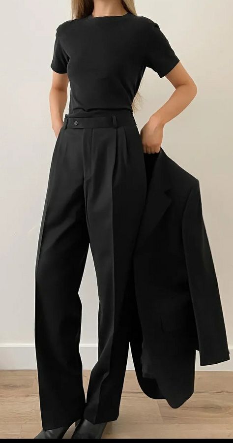 Professional Outfits Women Engineer, Professional Outfits Nonbinary, Vintage Lesbian Outfit, Tomboy Black Tie Attire, Work Outfits Women Stem, Formal Masculine Women Outfits, Smart Black Outfits Women, Androgynous Jumpsuit Formal, Dressy Masc Outfits For Women