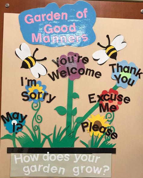 Garden Of Good Manners Craft, Good Manners Bulletin Board Ideas, Garden Of Good Manners Bulletin Board, Manners Bulletin Board Ideas, Good Manners Kindergarten, Manners Arts And Crafts, Garden Of Good Manners, Preschool Manners Crafts, Good Manners Chart