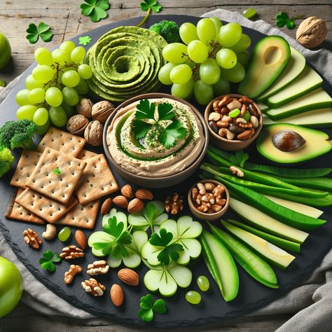 8 St. Patrick's Day Charcuterie Board Ideas Colour Food Boards, St Patricks Day Party Adults, Green Charcuterie Board, St Patrick's Day Charcuterie Board, Green Food Party, St Patrick Party, Guacamole Chips, Theme Snack, Colour Party