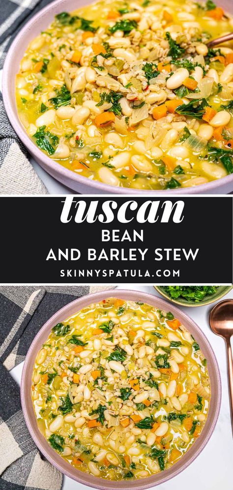 Bean Kale And Barley Soup, Barley Bean Soup, Bean Barley Soup Crock Pot, Veggie Barley Soup, Soup Barley, Barley Soup Vegan, Recipe With Barley, Pot Barley Recipes, Recipes With Barley Healthy