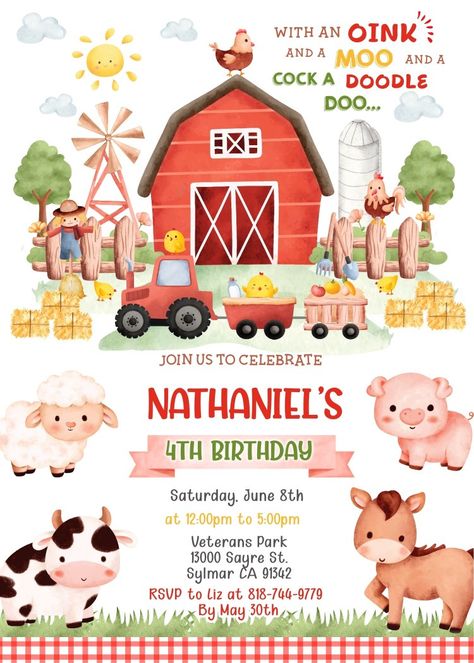 Farm Animals Birthday Party Invitations, Farm Animals Invitations, Farm Birthday Party Invitations, Animals Birthday Invitation, Farm Animals Birthday, Farm Birthday Invitation, Animal Birthday Invitation, Farm Baby Shower, Farm Animals Birthday Party