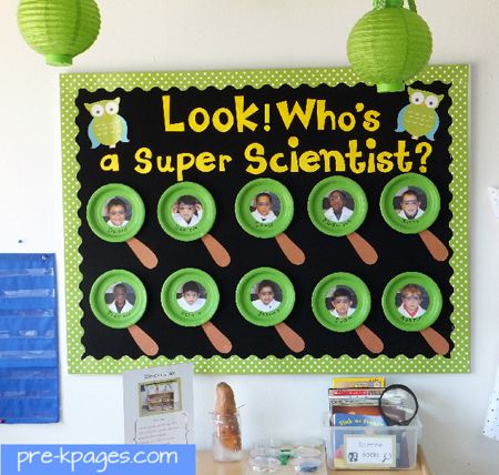 Look! Who's a Super Scientist? bulletin board via www.pre-kpages.com #preschool #kindergarten #bulletin board Scientist Bulletin Board, Creative Bulletin Boards, Science Bulletin Boards, Science Boards, Science Experiments For Preschoolers, Preschool Bulletin, Preschool Bulletin Boards, Bulletin Board Ideas, Science Themes