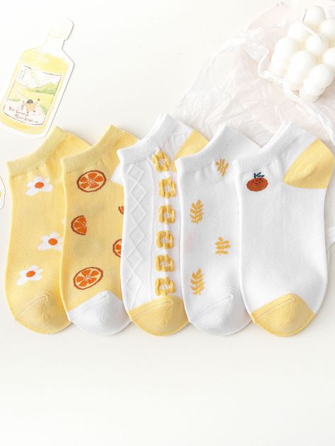 Multicolor    Cotton Floral,Fruit&Vegetable Ankle Socks Embellished   Women Socks & Hosiery Ankle Socks Aesthetic, Socks Cute Aesthetic, Cute Cheap Cotton Socks, Younger Outfits, Fun Ankle Socks, Kawaii Ankle Socks, Aesthetic Socks, Flower Socks, Summer Sock