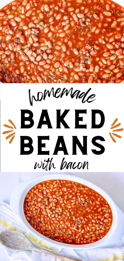 Enjoy the best homemade baked beans with bacon! This easy recipe features canned baked beans doctored up with BBQ sauce and a savory flavor from thick-cut bacon, smoked paprika, and more. Perfect for summer cookouts, family gatherings, and Fourth of July celebrations. Discover why these delicious baked beans get rave reviews! #bakedbeansrecipe #sidedishrecipes #sidedishideas #bbqsides #bbqsidedishes #bbqsidedishrecipes Doctored Up Baked Beans From A Can, Canned Baked Beans Doctored, Easy Homemade Baked Beans, Canned Baked Beans, Top Dinner Recipes, Baked Beans With Bacon, Beans With Bacon, Bean Dishes, Homemade Baked Beans