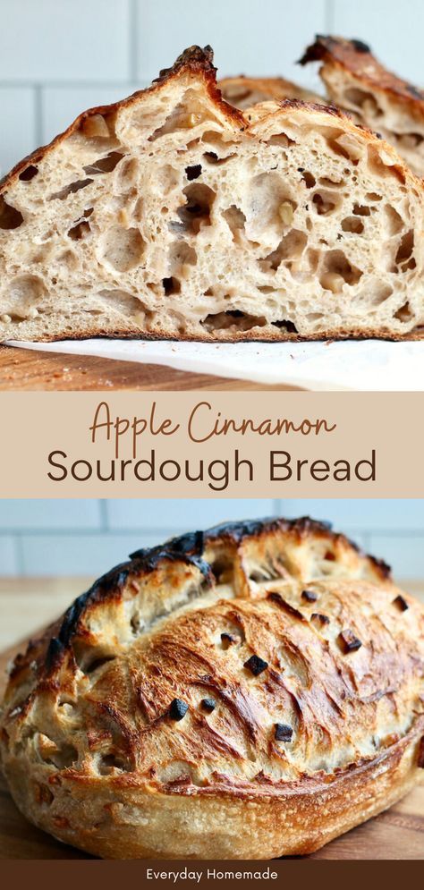 Enjoy the flavors of fall with our Apple Cinnamon Sourdough Bread recipe! Made with an active sourdough starter, this bread features fresh apples and cinnamon for a taste like apple pie. Perfect for breakfast or a snack, this sourdough bread is easy to make and delicious. Try this simple sourdough bread recipe with fall sourdough inclusions today! Fall Sourdough Recipes Bread, Soughdough Bread Recipe, Sourdough Apple Loaf, Sourdough Apple Bread Recipe, Recipes From Sourdough Starter, Fall Sourdough Bread Flavors, Autumn Sourdough Bread, Fall Sourdough Flavors, Different Sourdough Flavors