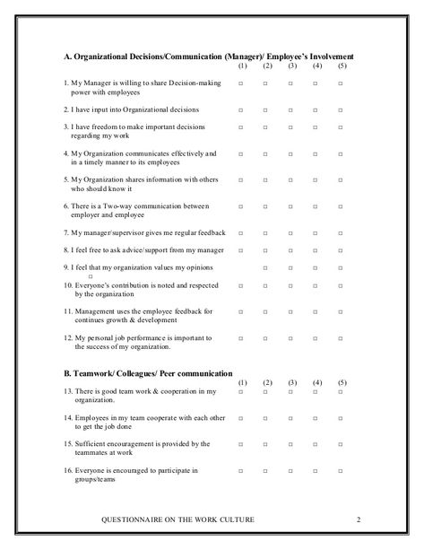 Questionnaire on Work Culture Employee Satisfaction Survey Questions, Employee Questionnaire, Wellness Environment, Employee Satisfaction Survey, Questionnaire Design, Cross Cultural Communication, Employee Rewards, Employee Satisfaction, Survey Questions