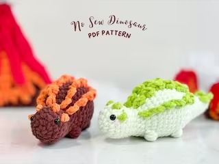 KeinMaker - Etsy Crochet Pattern Dinosaur, No Sew Amigurumi, No Sew Crochet Pattern, Dinosaur Patterns, No Sew Crochet, Creative Creations, Types Of Stitches, Dinosaur Pattern, Sewing Needles