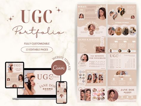 This professionally crafted Canva template for UGC Creators is the perfect platform to introduce yourself and exhibit your exceptional services to potential clients. It highlights why brands should hire a UGC Creators and how you can help them grow their business.   ✨ This template allows you to craft your portfolio website within minutes and still showcase your work in a professional and visually impressive way! 👉 LIVE DEMO HERE: https://artsybyyel.my.canva.site/ugc-portfolio-3 ★ THIS PRODUCT Portfolio Aesthetic Design, Ugc Portfolio Ideas, Ugc Portfolio Template, Ugc Creators, Best Landing Page Design, Online Presentation, Introduce Yourself, Portfolio Template, Template Site