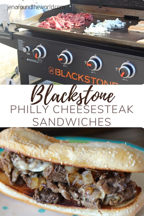 Philly Cheese Steak Sandwich Recipe, Cheese Steak Sandwich Recipe, Outdoor Griddle Recipes, Griddle Cooking Recipes, Steak Sandwich Recipes, Philly Cheese Steak Recipe, Outdoor Cooking Recipes, Cheesesteak Recipe, Cooking Stone