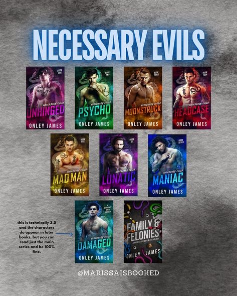 Necessary Evils series by @onleyjameswrites This weird little group of psychopaths are surprisingly cute and endearing, idk how to explain it 😂 this series is definitely full of insta-love, but something about each of the Mulvaneys trying to figure out how to act like a person to be the best they can for their chosen partners (obsessions, really) was so adorable. I immediately started book 2 after finishing the first, and ultimately devoured the entire series in a matter of 8 days lol I’m... Necessary Evil, How To Act, How To Explain, Latest Books, 8 Days, Mad Men, Be The Best, Matter, Reading