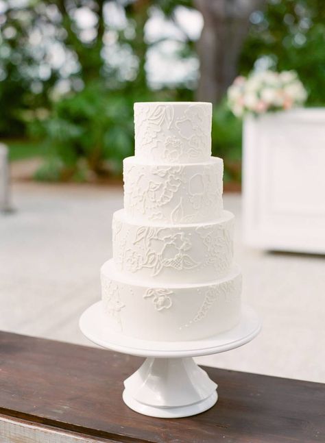 White Floral Wedding Cake, All White Wedding Cake, Lowndes Grove Wedding, Wedding Cake Alternatives, Rainbow Row, Lace Wedding Cake, Floral Wedding Cakes, Wedding Cake Flavors, All White Wedding