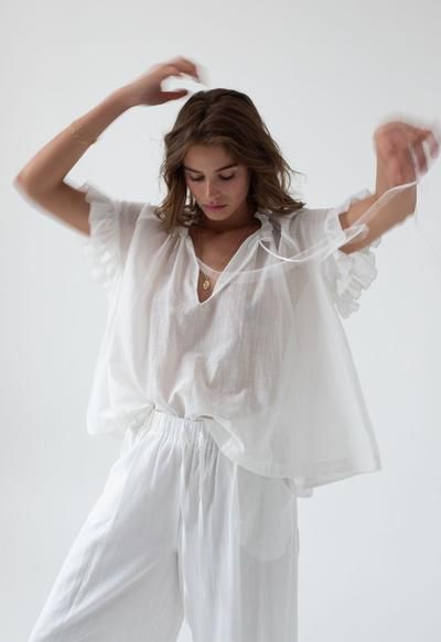 Made Clothing, Linen Clothes, Lace Tops, Ruffle Hem, Raglan Sleeve, Night Gown, White Lace, Casual Chic, Style Casual