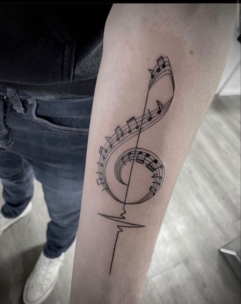 Music Symbol Tattoo Men, Saxophone Tattoo For Women, Marissa Tattoo, Masculine Music Tattoo, Music Dna Tattoo Ideas, Music Tattoo Microphone, Music Notes Wrapped Around Arm Tattoo, Back Of Hand Tattoos, Saxophone Tattoo