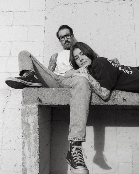 Casey & Mel just being the coolest 🥵 Grunge Couple Pictures, Couple Editorial Shoot, Vans Photoshoot, Edgy Couple Photoshoot, Editorial Couple Photoshoot, Unique Couple Photoshoot, Church Elopement, Editorial Posing, Editorial Couple