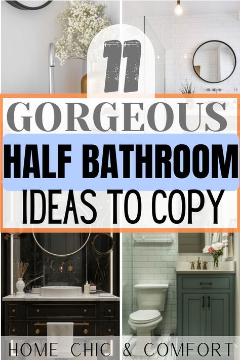 Looking for gorgeous half bathroom ideas for your home? This article gives you some of the best half bathroom decor ideas to elevate your bathroom in the most stunning way. Check this article out! Also includes ideas for small half bathroom ideas, small half bathroom, wallpaper bathroom ideas, and half bathroom wallpaper ideas! Small Half Bath Remodel On A Budget, White Bathroom Vanity Decor Ideas, New Home Bathroom Ideas Interior Design, Green Accent Wall Powder Room, Bathroom Washroom Combo, Half Bath To Full Bath Remodel Layout, Hall Bathroom Remodel Ideas, Super Small Powder Room Ideas, Gallery Wall Half Bath