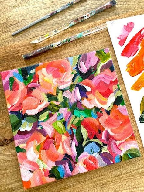 How to Paint Abstract Flowers on Canvas with Acrylic Paint | Step by Step Abstract Flower Painting Tutorial | Paint Over Your Old Canvas Artwork Flower Painting Ideas, Floral Art Paintings, Acrylic Flower Painting, Abstract Flower Art, Abstract Floral Paintings, Abstract Floral Art, Learn How To Paint, Acrylic Painting For Beginners, Abstract Flower Painting