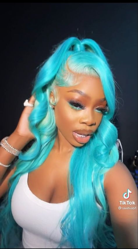 Color Wig Hairstyles For Black Women, Turquoise Wig Black Women, Jayda Bob, Turquoise Wig, Brown Hair Colour, Wigs Styles, Beautiful Brown Hair, Frontal Wig Hairstyles, Lace Fronts