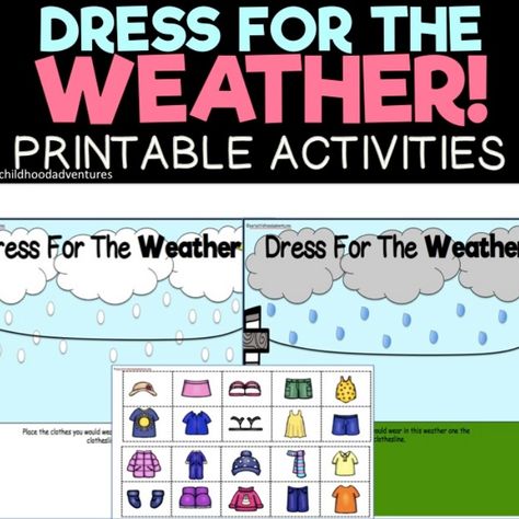 Students can sort clothing based on the weather with these printables! Students will be able to learn about how to dress for the different types of weather and seasons. These activities can be used in your clothing unit, all about me unit or weather unit. Support your students' understanding of the weather and seasons with these activities. How To Dress For The Weather, Dress For The Weather Printable, Weather Projects, Teaching Life Skills, Weather Unit, Weather Activities, Science Center, All About Me!, Printable Activities