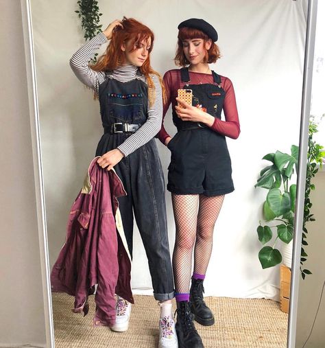 ☽ ✱ ✧ LIBBY ✱ ✧ ☼ on Instagram: “Dungarees appreciation post!!! Which looks do you prefer, 1 or 2? 🍁🍂🍁 - (My sister and me will be selling all of these pieces on our @depop…” Liberty Mai, Gala Fashion, Super Outfit, Look Retro, 90s Looks, 90s Outfit, Appreciation Post, Moda Vintage, Soft Grunge