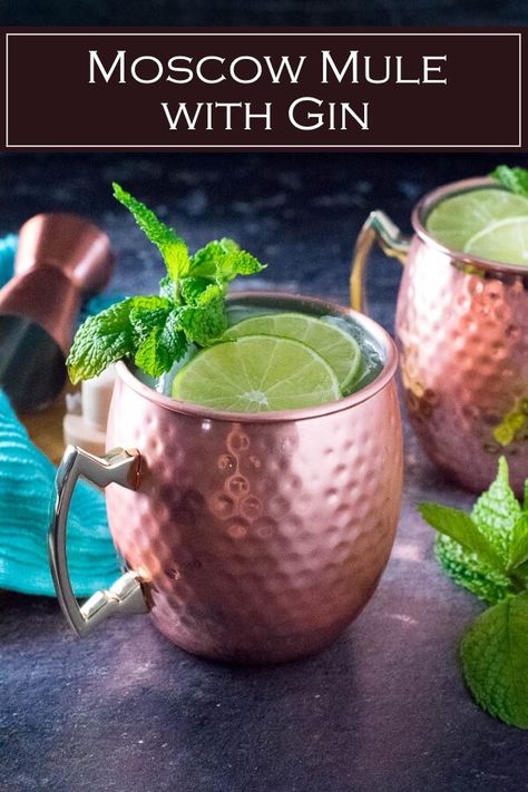 Moscow Mule with Gin recipe #cocktail #liquor #drink #gin #alcohol Gin Moscow Mule Recipe, Moscow Mule With Gin, Gin Mule Recipe, Moscow Mule Drink Recipes, Mule Cocktails, Best Moscow Mule, Patio Drinks, Gin Alcohol, Gin Recipe