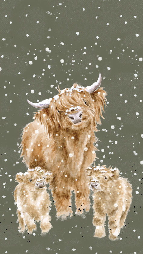 Highland Cow Phone Wallpaper by Wrendale Designs Cow Phone Wallpaper, Cow Wallpaper, Highland Cow Art, Apple Background, Wrendale Designs, Fluffy Cows, Cow Pictures, Iphone Homescreen Wallpaper