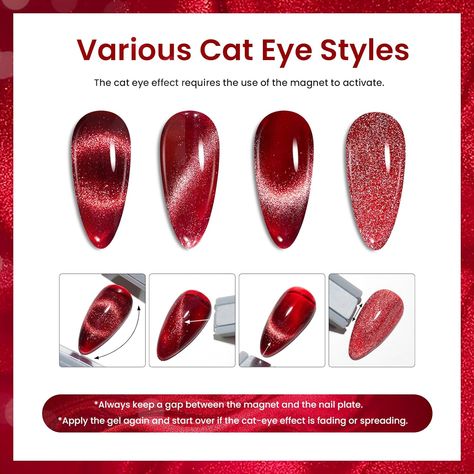 Polish Gifts, Red Ombre Nails, Dark Pink Nails, Nails Shape, Cat Eye Nails Polish, Cat Eye Colors, Magnetic Nail Polish, Dark Red Nails, Eye Nail Art