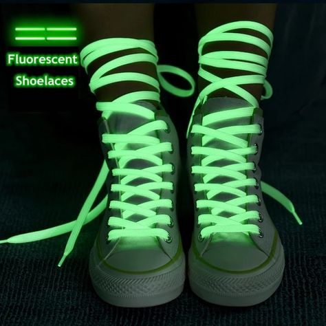 1 Pair Luminous Shoelaces Flat Sneakers Canvas Shoe Laces Glow In The Dark Night Color Fluorescent Shoelace 80/100/120/140cm|Shoelaces| - AliExpress Glow Run, Glow Party, Green Brands, Shoe Lace Patterns, Vans Sneakers, Flat Sneakers, Dark Night, Shoe Care, Runes