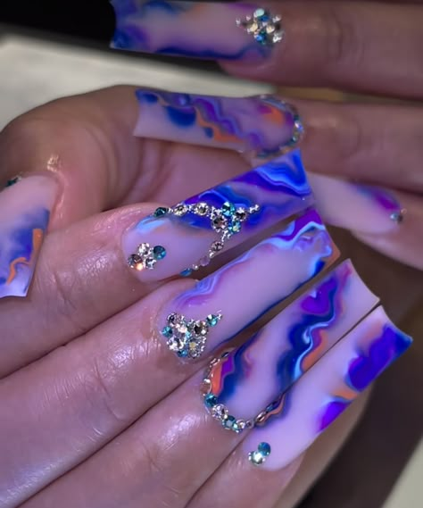 Pisces Nails, Quinceanera Nails, Fye Nails, Long Acrylic Nail Designs, Drip Nails, Colored Acrylic Nails, Dope Nail Designs, Long Acrylic Nails Coffin, Long Square Acrylic Nails