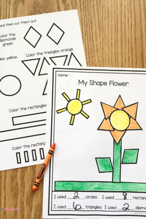 With this free printable 2D shape flower, your little learners are practicing our 2D shapes, colors, counting, and fine motor skills.  #freeprintable #2dshape #kindergarten Shape Math Centers Kindergarten, Shape Stations Kindergarten, Shapes Centers Kindergarten, 2 D Shapes, 2d Shapes Kindergarten, Shapes For Kindergarten, Flower Activity, Kinder Math Centers, Shape Activities Kindergarten