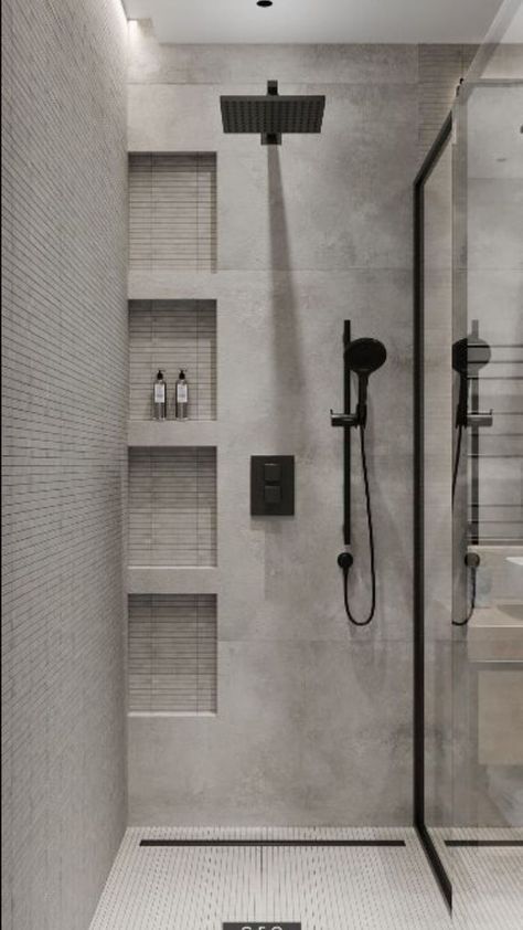 Concrete Minimalist House, Minimalist Small Bathrooms, Minimalist Showers, Bathroom Interior Design Modern, Minimalist Bathroom Design, Concrete Bathroom, Bathroom Inspiration Modern, Washroom Design, Bathroom Redesign