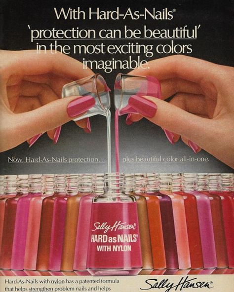 Sally Hansen ad from 1980 1980 Nails, 1980s Nails, Nail Magazine, Vintage Seventeen Magazine, 80s Nails, Just Seventeen, Vintage Makeup Ads, 80s Makeup, Beauty Advertising