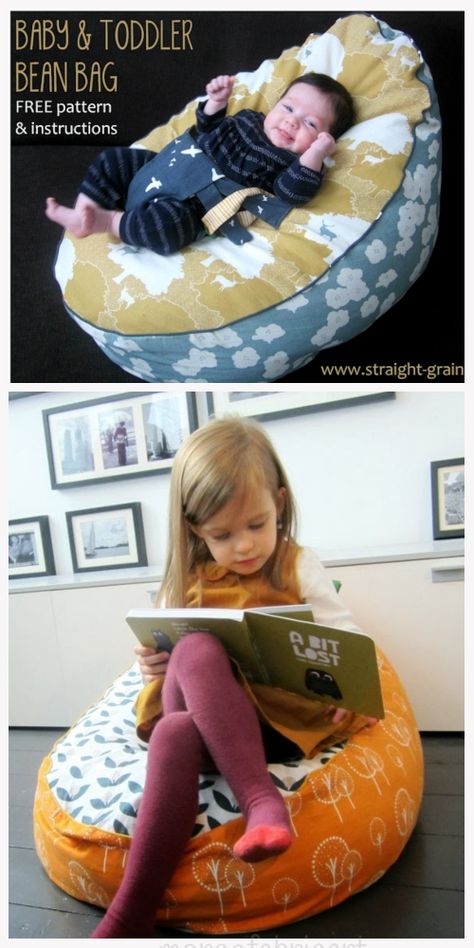 DIY Baby Toddler Bean Bag Free Sewing Pattern & Tutorial Diy Bean Bag Chair Pattern, Make A Bean Bag Chair, Bean Bag Sewing Pattern, Bean Bag Chair Pattern, Toddler Bean Bag Chair, Baby Bean Bag Chair, Toddler Bean Bag, Bean Bag Pattern, Bag Free Sewing Pattern