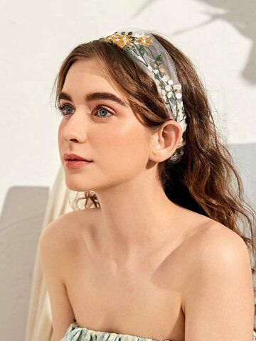 Fairy Headband, Tulle Headband, Embroidered Headband, Bridal Headwear, Fairy Hair, Estilo Country, Cheap Hair Products, Hand Embroidery Flowers, Boho Headband