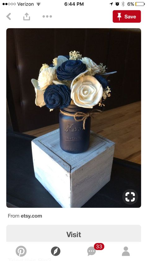 Navy Centerpieces, Quinceanera Theme, Kelsey Rose, Blue Quinceanera, Centerpieces Ideas, Mason Jar Centerpieces, Jar Diy, Wood Flowers, Retirement Party