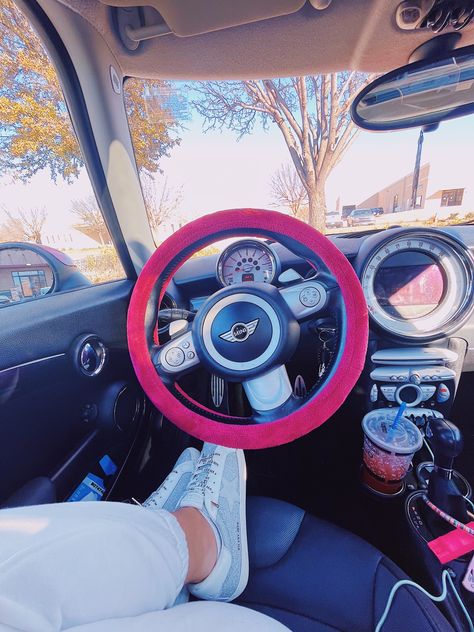 Car Decorations Interior Preppy, Preppy Car Stuff, Preppy Car Decor, First Car Aesthetic, Preppy Car, Black Cadillac, Car Vibes, Car Aesthetics, Car For Teens