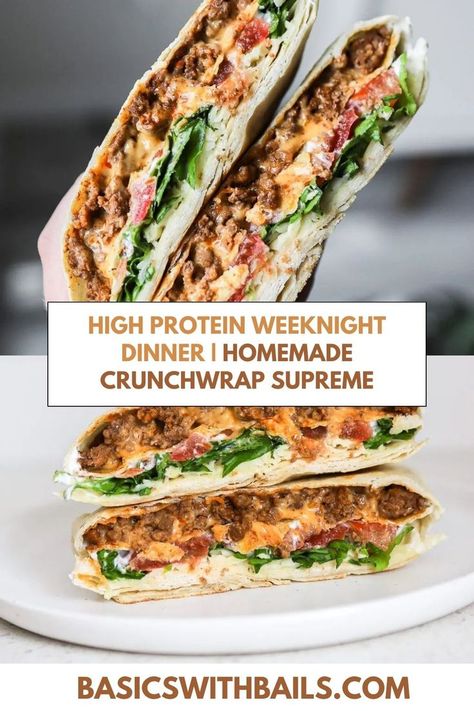 Dinner Recipes High Protein, Homemade Taco Bell, High Protein Dinner Recipes, Crunchwrap Supreme Recipe, Low Cal Lunch, Taco Bell Crunchwrap Supreme, Taco Bell Crunchwrap, Homemade Crunchwrap, Taco Bell Recipes