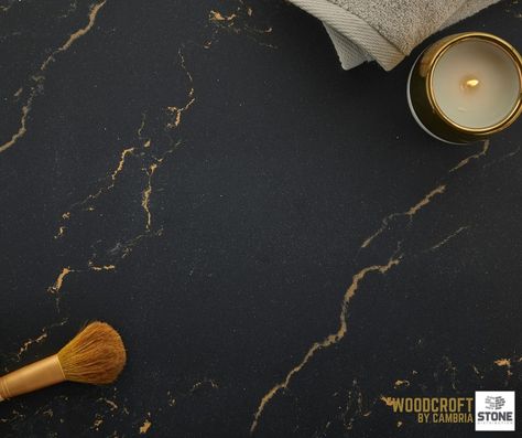 Golden Lightning, Quartz Countertops Cost, Cambria Quartz Countertops, Waterloo Ontario, Cambria Quartz, Black Countertops, Miller Homes, Black And Gold Marble, How To Install Countertops