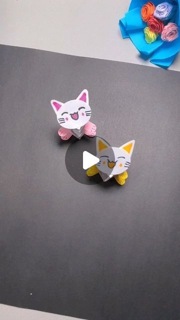 Kitten Activities For Preschool, Easy Oragami Things To Make, Kitten Origami, Simple Origami For Kids, Cat Crafts For Kids, Manualidades Cute, Paper Cat Craft, Paper Rose Craft, Origami Kids