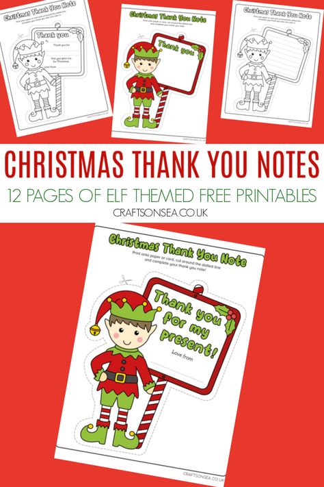 Printable Christmas Thank You Notes: 12 FREE Pages Christmas Elfs, Christmas Notes, Free Craft Templates, Elf Stuff, Printable Thank You Notes, Free Printable Christmas Cards, Elf Design, Christmas Note, Happy Xmas