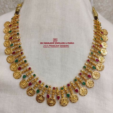 Kasu Necklace Designs Gold, Light Weight Necklace Designs, Light Weight Kasulaperu Designs, Light Weight Gold Jewellery Indian, Kasulaperu Necklace, Kasulaperu Jewellery, Kasula Haram, Kasu Necklace, Light Weight Gold Necklace